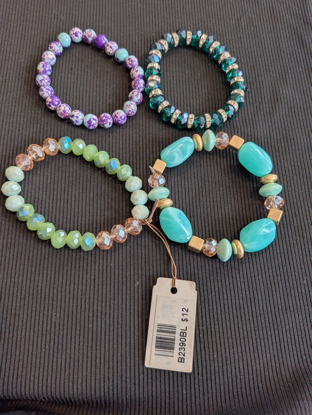B#4: Turquoise and Green Beaded Stretch Bracelet Set 4 Women Jewelry